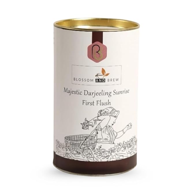 Blossom & Brew Majestic Darjeeling Sunrise First Flush Black Tea (1.76oz) – Whole Leaf from Teesta Valley – Rich Flavored & Aromatic Breakfast Brew – Caffeinated Indian Tea for Hot or Iced Beverages