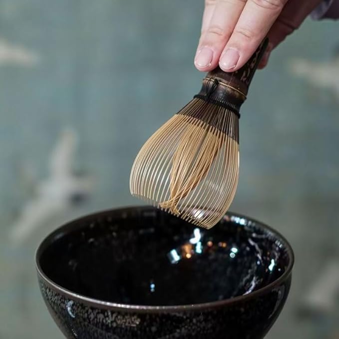 Traditional Black Bamboo Matcha Tea Whisk, Handcrafted Shin Chasen for Japanese Tea Ceremony,Pure handmade Matcha Powder Brush Tool Tea Traditional Scoop