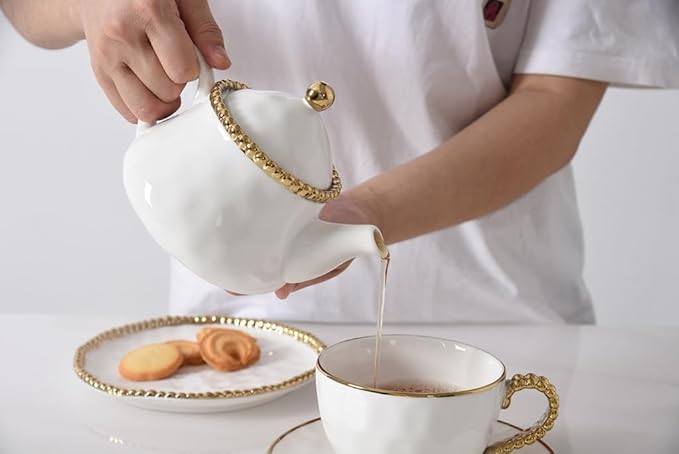 Pampa Bay Salerno Tea Pot with Cover (White with Silver Beading)