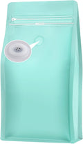 REMTAP Coffee Bags with Valve(50pcs,16oz) Tiffany Blue High Barrier Aluminumed Foil Flat Bottom Standing Coffee Beans Storage Bags,Reusable Heat Sealable Side Zipper Pouches for Home or Store