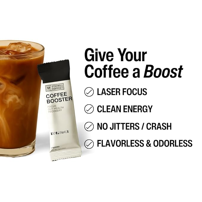 STRONG Coffee Co. Coffee Booster | 10g Collagen Coffee Protein with Nootropics & Adaptogens, NeuroFactor®, Ashwagandha, L-Theanine & Electrolytes for Focus & Balanced Energy | 15 Packets