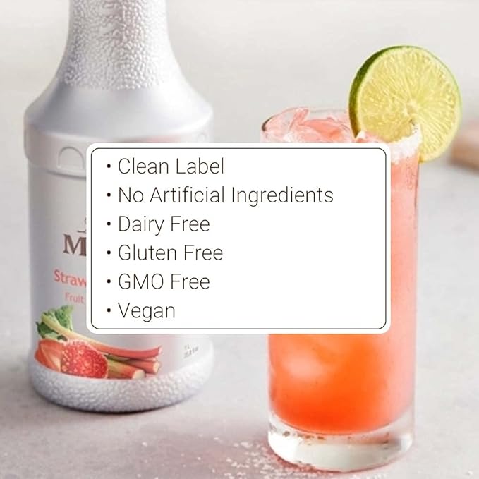 Monin - Strawberry Rhubarb Purée, Tart & Sweet Purée, Made with Real Fruit & Vegetable Juices, Antioxidant-Rich, Fruit Purée for Cocktails, Smoothies, Cooking, Baking, & More, Clean Label (1 Liter)