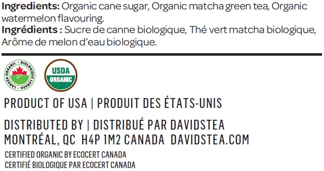 DAVIDsTEA Organic Watermelon Matcha – Green Tea Powder with Refreshing Watermelon Essence – Medium Caffeine – 60g Iconic Tin – A Juicy, Unique Twist on Traditional Matcha for Iced or Hot Drinks