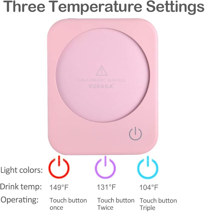 VOBAGA Mug Warmer & Coffee Mug Warmer with 4 Hours Auto Shut-Off, Coffee Warmer Plate for Office Home Desk Use with 3 Temperature Settings, Cup Warmer for Cocoa, Tea, Milk, Water, Coffee Gifts(No Cup)