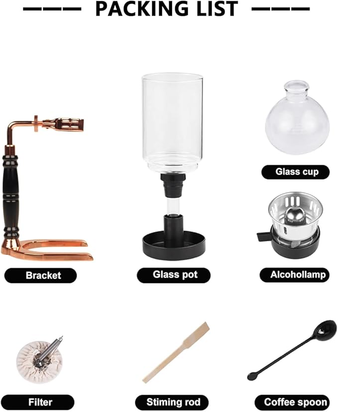 Siphon Coffee Maker, Syphon Vacuum Coffee Maker with Borosilicate Glass Carafe, Compatible with Stovetop & Alcohol Burner for Home Brewing, 5 Cups (600ml)