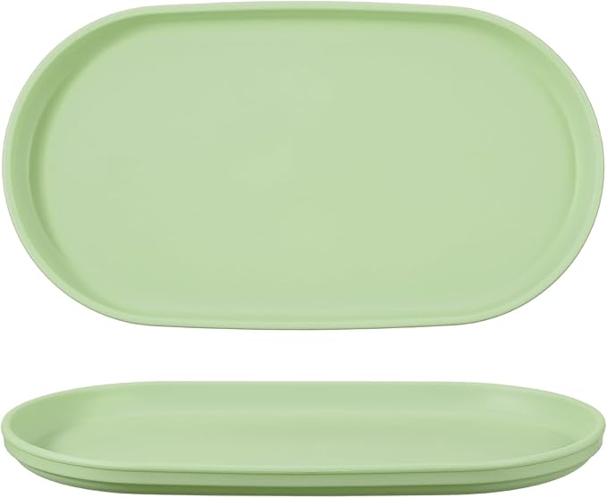 uxcell 2Pcs Fast Food Serving Trays, 9.4x5.1 Oval Reusable Restaurant Serving Trays for Kitchen Restaurant Coffee Fruit Burger Lunch Dessert, Cream Green