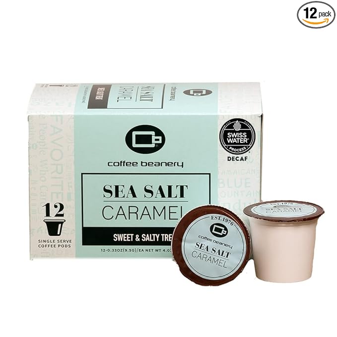 Sea Salt Caramel Decaf Coffee Pods by Coffee Beanery | 12ct Medium Roast Arbica Coffee