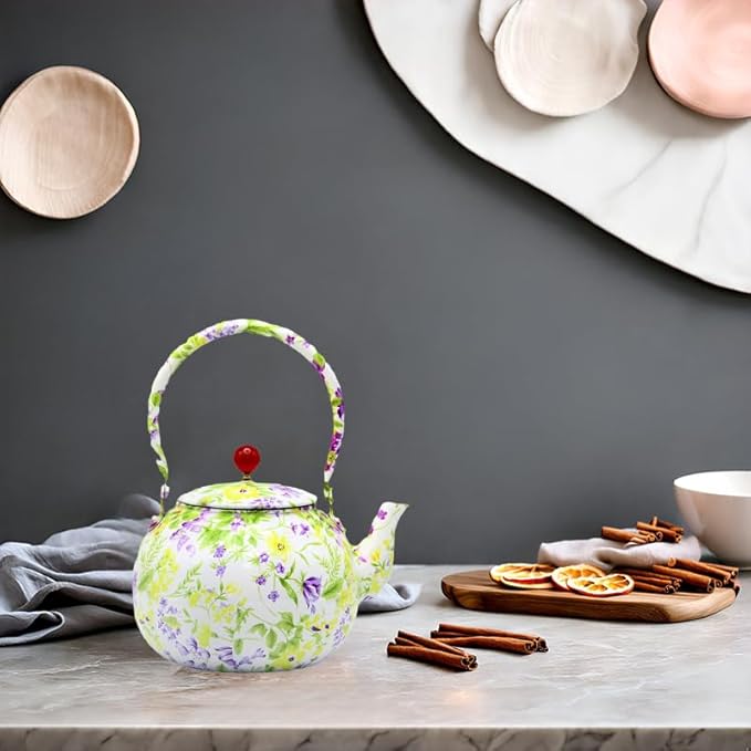 True Pure Copper Tea Kettle For Stovetop Safe, 47.3oz Non-Coating Copper Teapot with Tea Ball For Loose Leaf, Elegant Flower Pattern Kettle, Exquisite Tea Set Gift (1400ml)