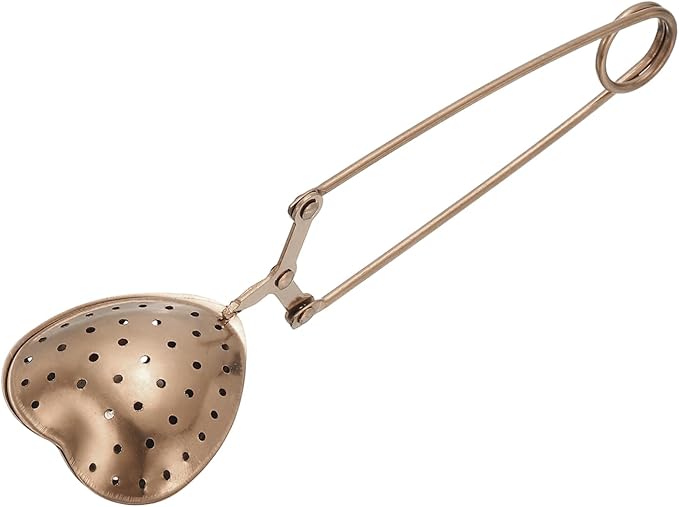 uxcell 1 Pcs Tea Infuser, Stainless Steel Loose Leaf Tea Infuser Filter for Cup and Teapot, Long Handle Tea Steeper Strainers for Tearoom Office Home, Heart Shaped Rose Gold