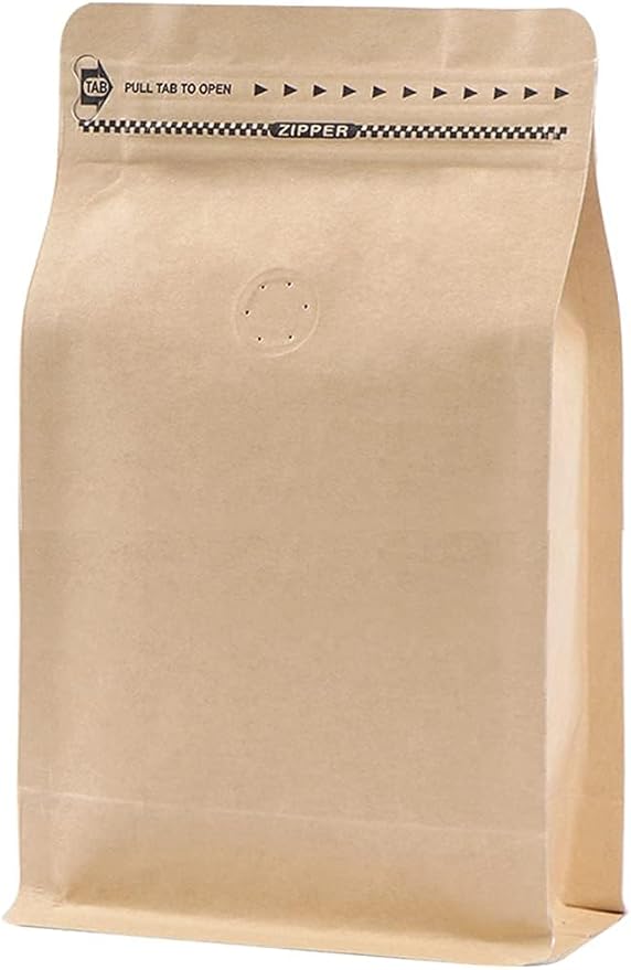 REMTAP Coffee Bags with Valve High Barrier Aluminumed Foil Flat Bottom Standing Coffee Beans Storage Bags,Reusable Heat Sealable Side Zipper Pouches (8oz/50pcs, Kraft)