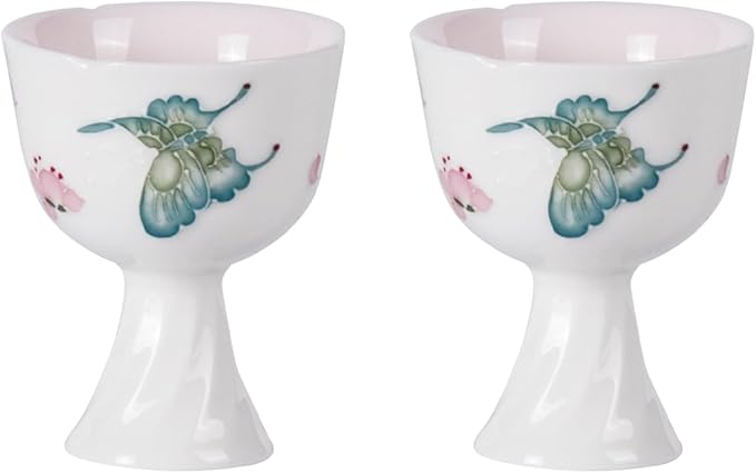 KAMMAK Tea Cup Set of 2 Small Tea Cups 1.4oz White Porcelain Tea Cup Set, Asian Ceramic Teacups for Home, Party, Office, Chinese Kung Fu Tea Set for Hot/Cold Drink (Playing with Butterflies)