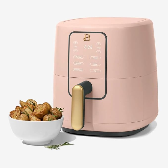Beautiful 3 Quart Digital Air Fryer with TurboCrisp Technology – Matte Finish, Touchscreen, Nonstick Basket (Rose)