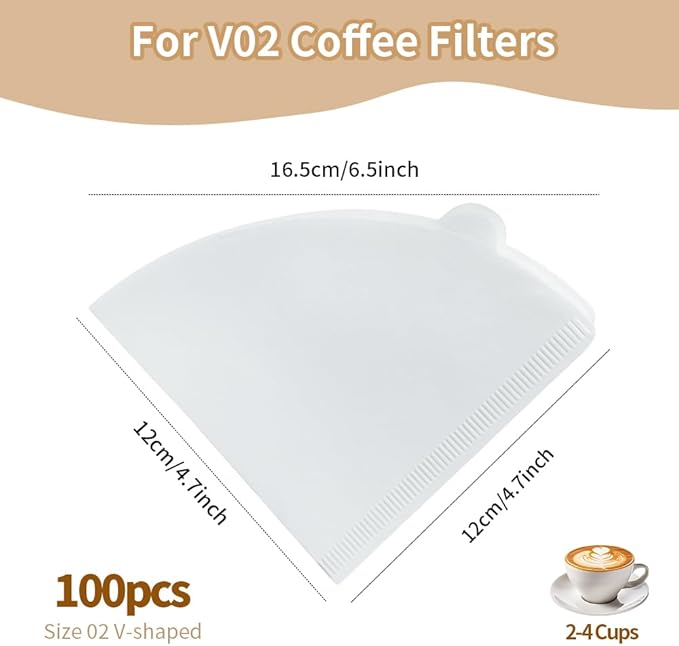 Coffee Filters, Size 02 White Cone Filters, 100 Count Disposable Natural Paper Filters 2-4 Cup Coffee Filter for Pour Over and Drip Coffee Maker