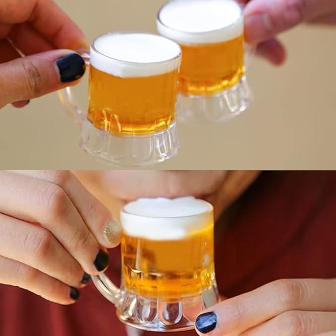Plastic Beer Mug 2 Oz, 24 PCS Mini Beer Mug Shot Glasses, Heavy Base Clear Mini Beer Mugs, Small Plastic Shot Cups for Party Drink, Beer, Whiskey, Tequila, Vodka