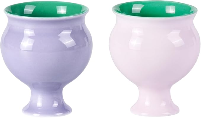 KAMMAK Tea Cups, 3oz Small Tea Set of 2 for Home, Party, Office, Porcelain Tea cups with Short Stem, Cute Ceramic Teacups, Chinese Kungfu Tea Set for Hot/Cold Drink (Apricot Pink and Hibiscus Purple)
