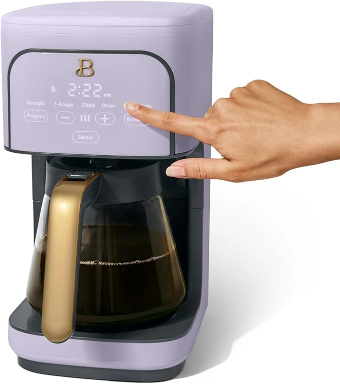 Beautiful 12 Cup Programmable Coffee Maker, Drip Coffee Machine with Glass Carafe, Automatic Brew Strength Control, Espresso Maker Function, Compact Espresso Machine (Lavender)