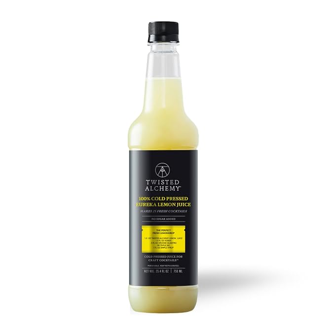 Twisted Alchemy Cold Pressed Fresh Lemon Juice For Craft Cocktails - Fresh, All Natural, Hand Squeezed Lemon Juice Cocktail Mixer - (25 Oz Bottle, Pack Of 1) - No Sugar Added, Preservative Free, Ships Cold, Non-GMO, 100% Pure - Unpasteurized Ships Cold