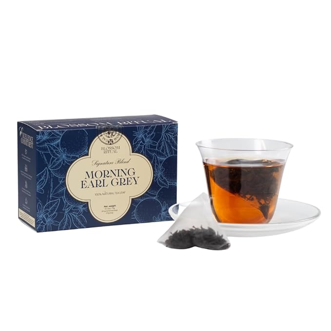 BLOSSOM RITUAL Morning Earl Grey – Loose Leaf Quality – Organic Bergamot Extract – Natural Based Pyramid Tea Bags – 20 Counts – Energizing Breakfast Blend| 2.65oz