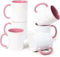 11oz White Ceramic Sublimation Coffee Mug With Solid Colors Inside and Handle Pink, Individual white gift box, Case of 12