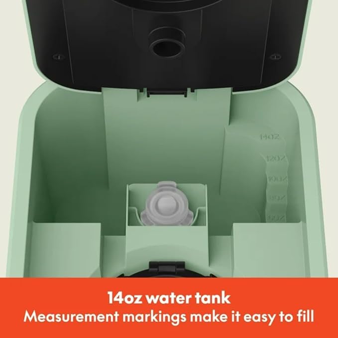 Single-Serve Bella Coffee Maker – Compact 6oz–14oz Brewer for Ground Coffee or Pods, One-Touch Operation, Adjustable Drip Tray, 35oz Water Tank, Travel Mug Friendly, Dishwasher-Safe Parts (Seaglass)