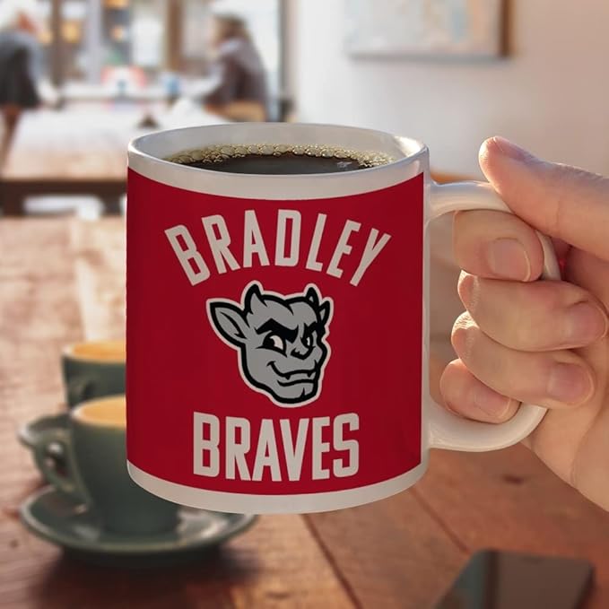Bradley University Braves Ceramic Coffee Mug, Novelty Gift Mugs for Coffee, Tea and Hot Drinks, 11oz, White