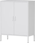 Bathroom Floor Storage Cabinet,40H Small White Cabinets for Storage with Doors,2 Door Metal Towel Freestanding Cabinet for Small Spaces,Two Door Hallway Short Cabinets,Shallow Low Cupboard