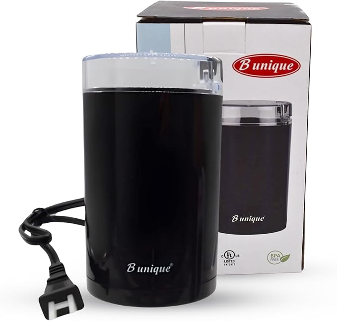 B Unique Electric Coffee & Spice Grinder, 300ml Stainless Steel | Powerful Grinder for Beans, Herbs, Nuts & Seeds | Fast, Safe, Easy to Clean | Compact Kitchen Design