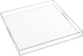 22×22 Inches Oversize Extra Large Sturdy Clear Acrylic Serving Tray King Size Decorative Big Ottoman Trays with Cut Out Handles Water Proof Bed Tray Coffee Counter Top Organizer