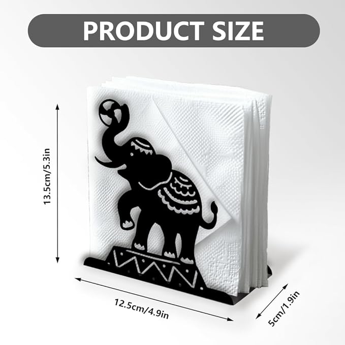 Circus Elephants Decorative Black Metal Napkin Holder for Table, 5.3" x 4.9" x 1.9" Animal Standing Napkin Holder for Home Kitchen Restaurant Picnic Party Coffee Bar Dining Room