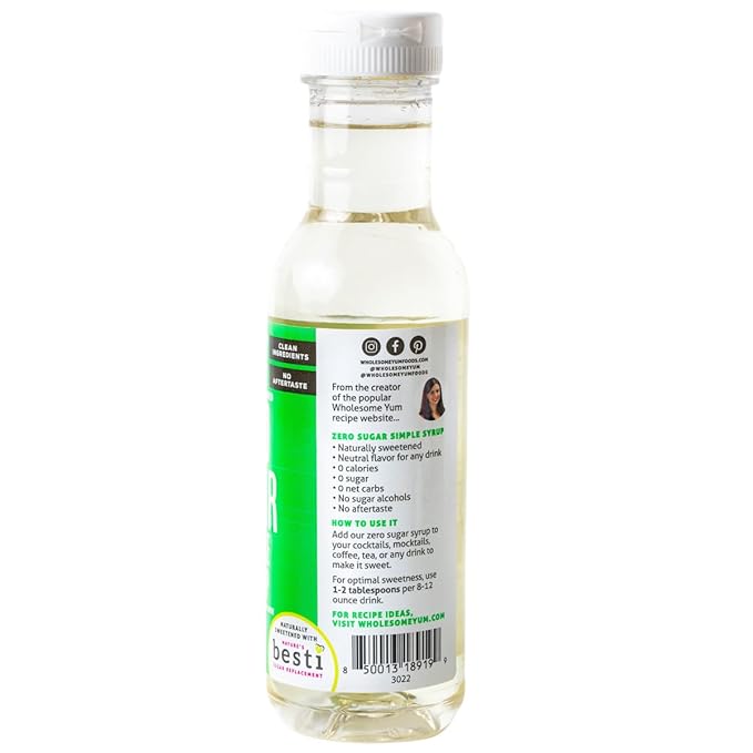Wholesome Yum Keto Simple Syrup - Skinny Sugar Free Simple Syrup With Monk Fruit & Liquid Allulose - Natural Sweetener For Drinks, Cocktails, Coffee, & Cooking - Low Carb, Gluten Free (12 fl oz)