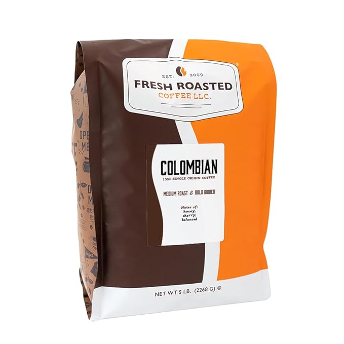 Fresh Roasted Coffee,100% Colombian, 5 lb (80 oz), Medium Roast, Kosher, Whole Bean