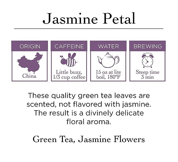 Two Leaves and a Bud Jasmine Green Tea Bags, 15 Count (Pack of 1) Whole Leaf Green Tea in Pyramid Sachet Bags, Compostable Sachets