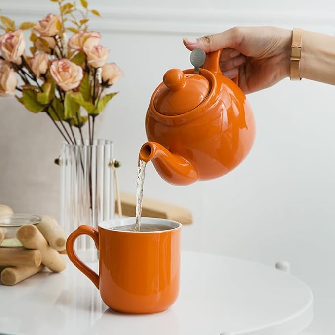 London Pottery Farmhouse Teapot with Infuser, Ceramic, Orange, 2 Cup (600 ml)