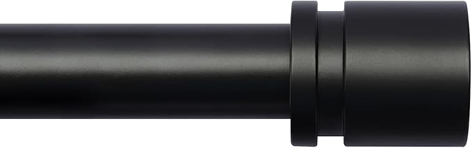 Curtain Rods for Windows 16 to 48 or 60 Inches Max Adjustable Length 1 Inch Diameter Window Curtain Rod with Aluminium Finials, Black