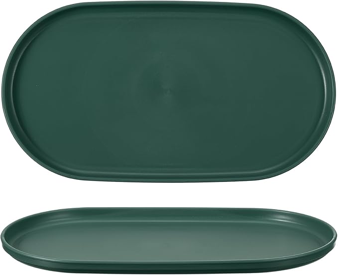 uxcell 2Pcs Fast Food Serving Trays, 12x6.6 Oval Reusable Restaurant Serving Trays for Kitchen Restaurant Coffee Fruit Burger Lunch Dessert, Dark Green