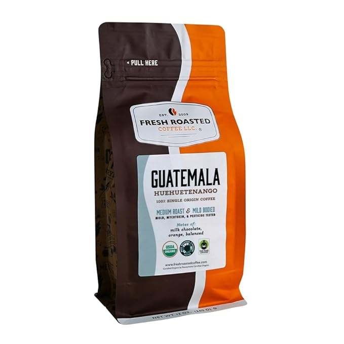 Fresh Roasted Coffee, Organic Guatemala | Single Origin, USDA Organic, Mold & Myco 3rd Party Tested, Kosher | Medium Roast 12 oz Whole Bean