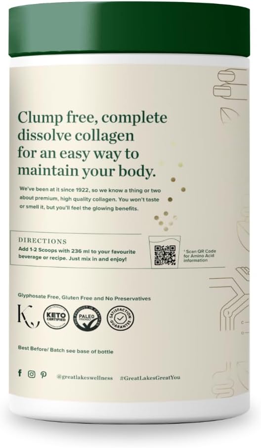Great Lakes Wellness Collagen Peptides Powder for Skin, Hair, Nails, Joints & Digestion - Unflavored - 22 Servings (Pack of 1)