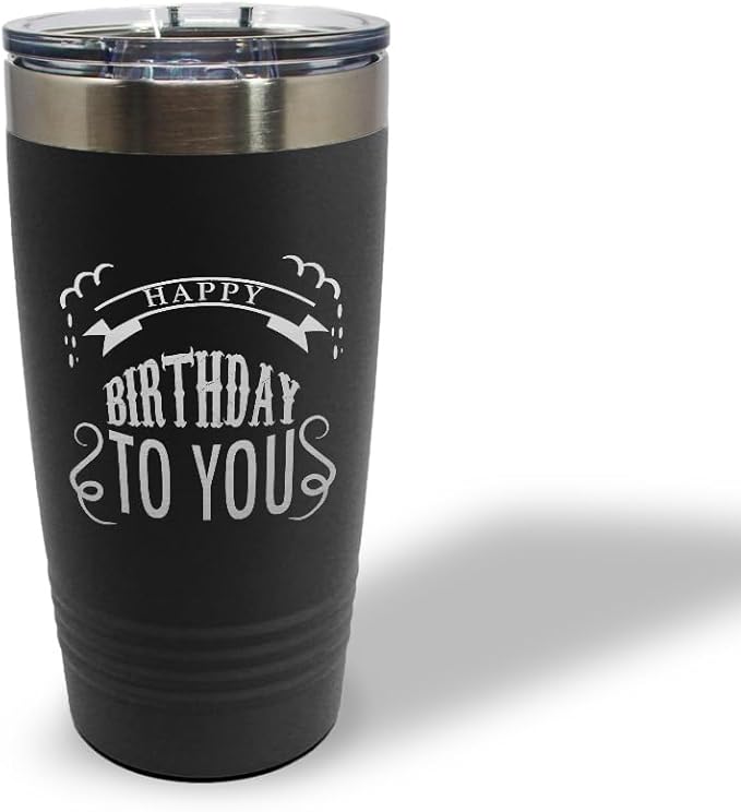 Style In Print Stainless-Steel Engraved Travel Mug Tumbler Happy Birthday to You A Alphabet & Monograms Birthday Insulated Thermal Coffee Cup Black 20 Oz, ETUMB_KHGS087_B20