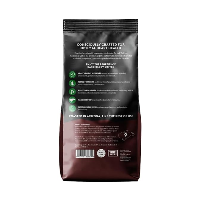 Cardiology Coffee – Organic Decaf Whole Bean Coffee, Swiss Water Process, Mold-Free, Heart-Healthy, 12oz (Medium Roast)