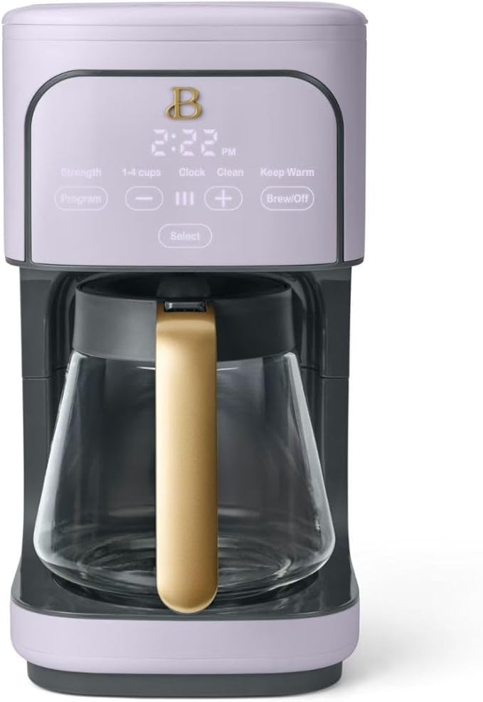 Beautiful 12-Cup Programmable Coffee Maker with Touch Activated Display, Auto Brew Timer, Reusable Filter & Large Glass Carafe (Lavender)