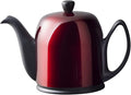 Degrenne Salam Pomme D'Amour Luxury French Tea Pot - Porcelain Teapot with Red Stainless Steel Cover, Ceramic Tea Kettle for Loose Tea, Removable Infuser, 6 Cup Capacity, 36oz - Black