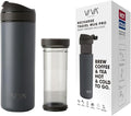 VIVA Recharge Grey Insulated Tea & Coffee Mug & Travel French Press Coffee Maker, 16 oz, Brew & Drink From the Same Coffee Mug On the Go or Camping