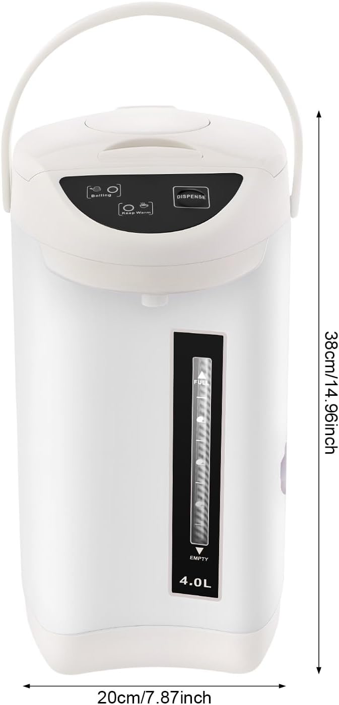 4L Electric Kettle, 135OZ Hot Water Urn Pot Dispenser Electric Tea Coffee Kettle with 3 Water Dispensing Modes, 750W Stainless Steel Boiler Warmer for Home Kitchen (White)