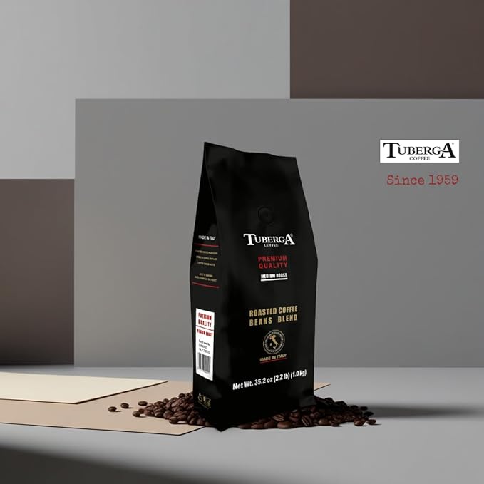 Tuberga Premium Quality, Whole Bean Coffee, Medium Roast, 2.2 Ib Bag, Original Italian Coffee. (Pack of 1)