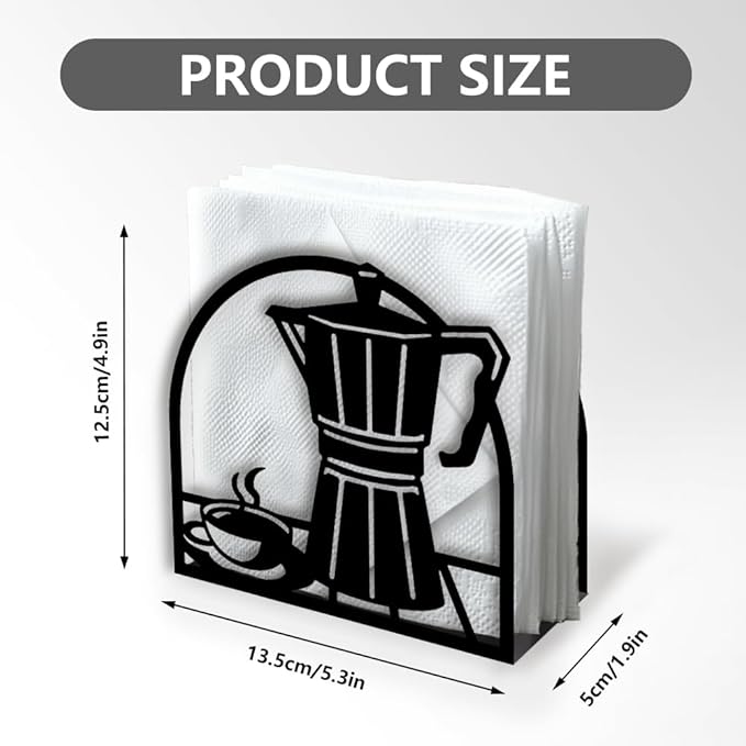 Coffee Pot Decorative Black Metal Napkin Holder for Table, 5.3" x 4.9" x 1.9" Standing Napkin Holder for Home Kitchen Restaurant Picnic Party Coffee Bar Dining Room