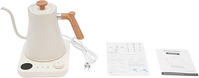 Electric Gooseneck Kettle, 0.9L/0.24Gal 1200W, Temperature Control 104-212°F, Stainless Steel Hot Water Tea Kettle, LED Display, 1-24 H Keep Warm for Pour Over Coffee, Home, 11.02*8.07* 8.66in White