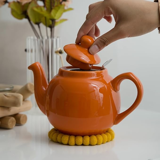 London Pottery Farmhouse Teapot with Infuser, Ceramic, Orange, 2 Cup (600 ml)