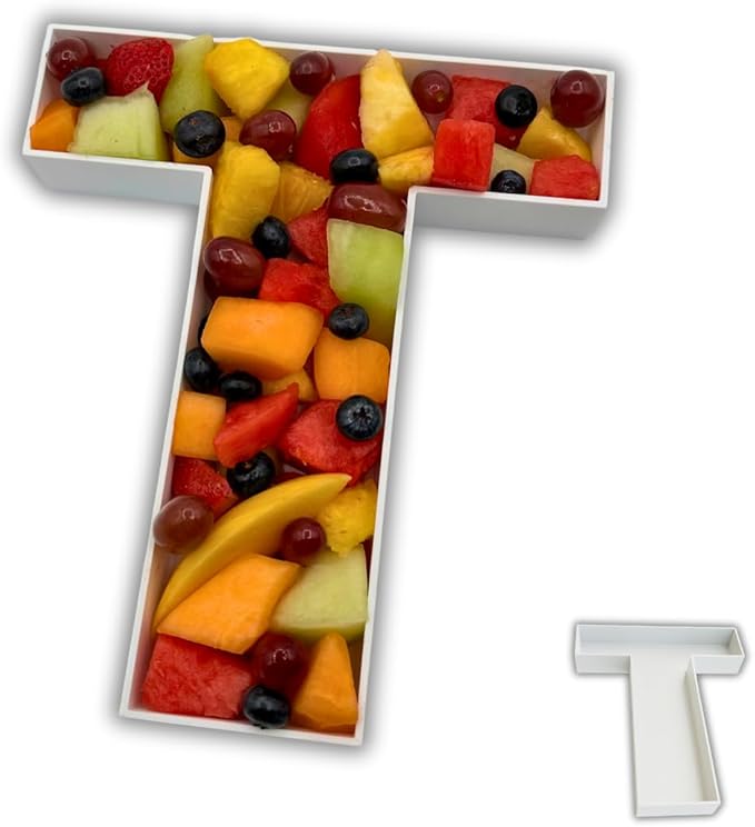 Hard Plastic Reusable Fillable Letters Numbers Serving Trays for Party Decoration (T, White)