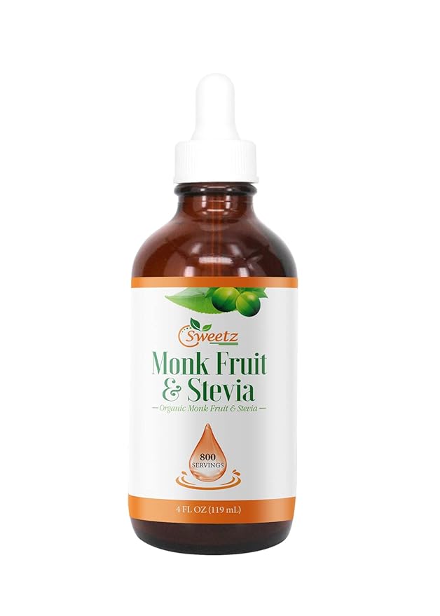 Monk Fruit & Stevia Liquid Sweetener Drops - Natural Sweeteners & Sugar Alternatives - Delicious Blend with No Bitter Aftertaste - Concentrated Sweetener Liquid Drops Extract – 4 FL OZ Glass Bottle (800 Servings)