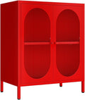 Small 2 Transparent Door Metal Storage Side Buffet Cabinet for Bed Room,Living Room,Entryway,Hallway,Home,Hotel,Office,Garage,Kitchen,1 Removable Shelf. (Transparent Door, Red)